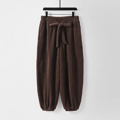 Buddha Stones Winter Solid Color Lace-up Men's Harem Cotton Corduroy Pants With Pockets