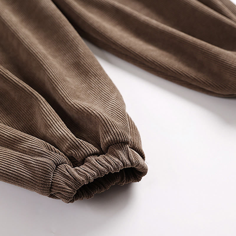 Buddha Stones Winter Solid Color Lace-up Men's Harem Cotton Corduroy Pants With Pockets