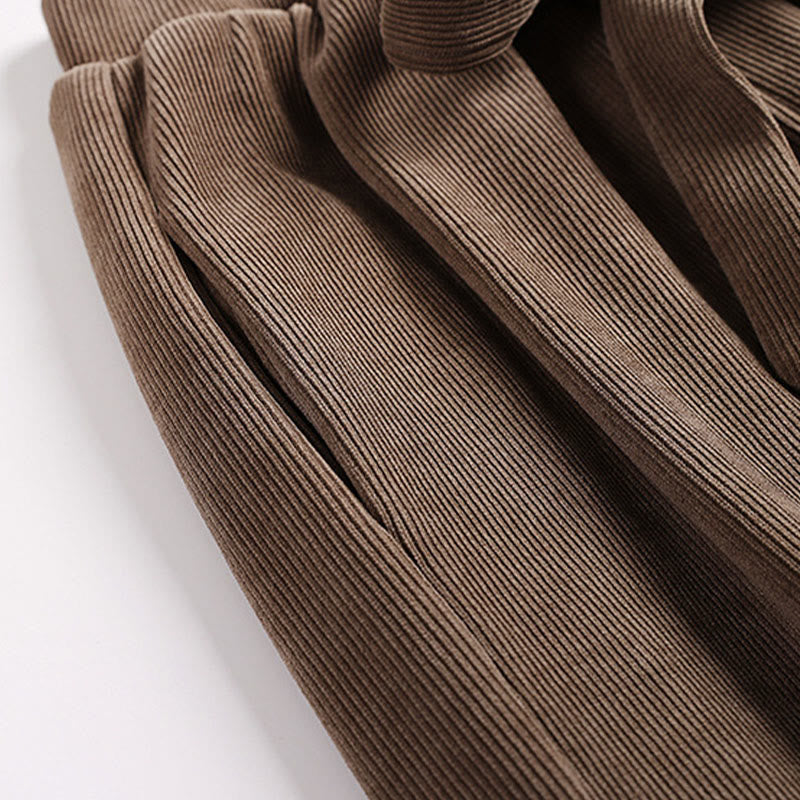 Buddha Stones Winter Solid Color Lace-up Men's Harem Cotton Corduroy Pants With Pockets