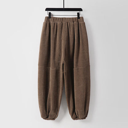 Buddha Stones Winter Solid Color Lace-up Men's Harem Cotton Corduroy Pants With Pockets