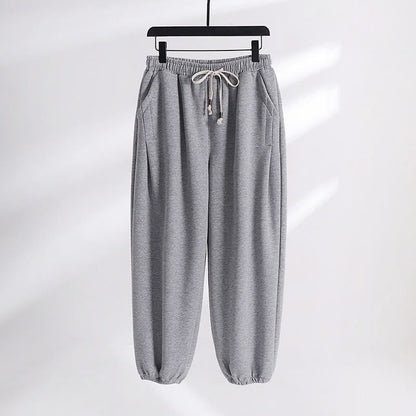 Buddha Stones Fall Winter Solid Drawstring Regular Fleece-Lined Elastic Waist Men's Cotton Harem Pants With Pockets