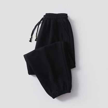 Buddha Stones Fall Winter Solid Drawstring Regular Fleece-Lined Elastic Waist Men's Cotton Harem Pants With Pockets