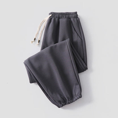 Buddha Stones Fall Winter Solid Drawstring Regular Fleece-Lined Elastic Waist Men's Cotton Harem Pants With Pockets