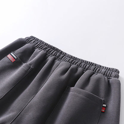 Buddha Stones Fall Winter Solid Drawstring Regular Fleece-Lined Elastic Waist Men's Cotton Harem Pants With Pockets