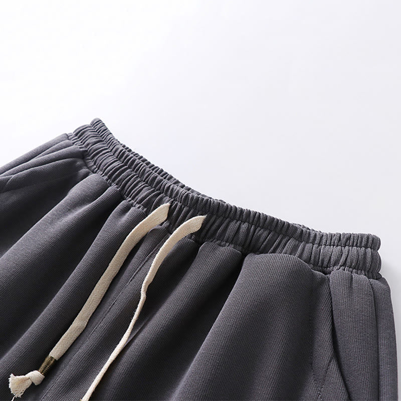 Buddha Stones Fall Winter Solid Drawstring Regular Fleece-Lined Elastic Waist Men's Cotton Harem Pants With Pockets