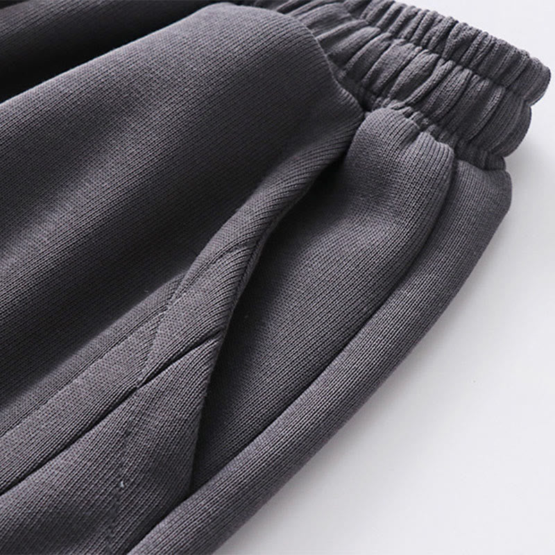 Buddha Stones Fall Winter Solid Drawstring Regular Fleece-Lined Elastic Waist Men's Cotton Harem Pants With Pockets