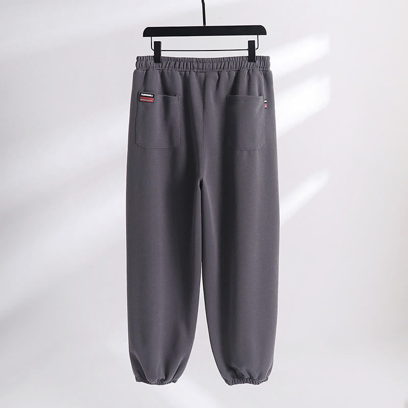 Buddha Stones Fall Winter Solid Drawstring Regular Fleece-Lined Elastic Waist Men's Cotton Harem Pants With Pockets
