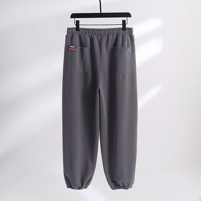 Buddha Stones Fall Winter Solid Drawstring Regular Fleece-Lined Elastic Waist Men's Cotton Harem Pants With Pockets