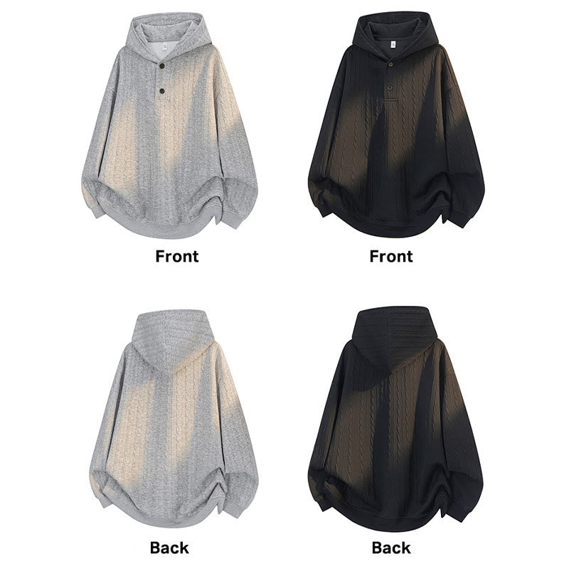 Buddha Stones Fall Winter Buttons Twisted Design Long Sleeve Men's Hoodie