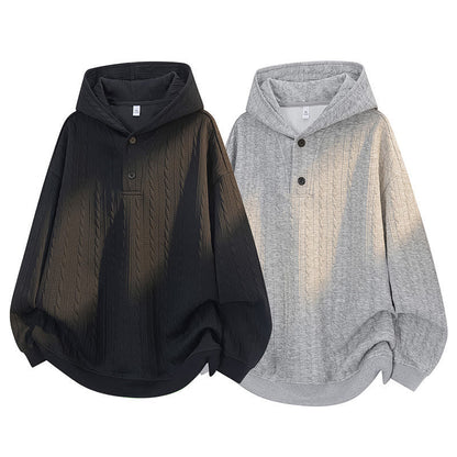 Buddha Stones Fall Winter Buttons Twisted Design Long Sleeve Men's Hoodie