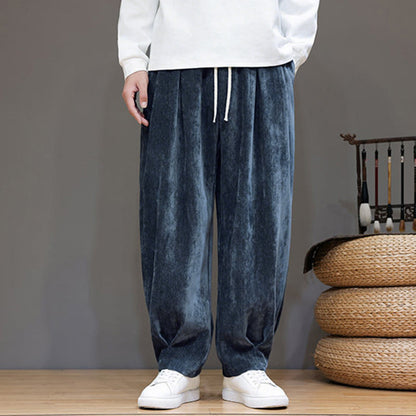 Buddha Stones Winter Pure Color Cotton Men's Harem Thickened Fleece-lined Pants With Pockets
