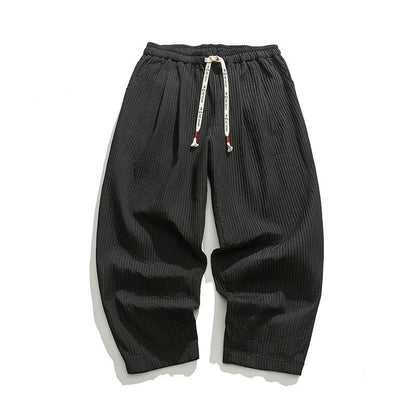 Buddha Stones Fall Solid Color Drawstring Men's Ankle-Length Harem Pants With Pockets
