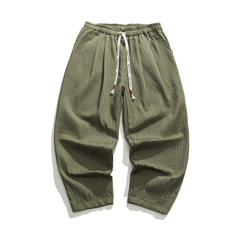 Buddha Stones Fall Solid Color Drawstring Men's Ankle-Length Harem Pants With Pockets