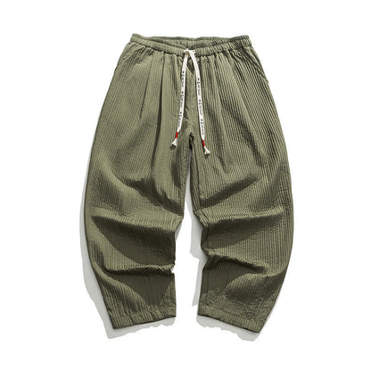 Buddha Stones Fall Solid Color Drawstring Men's Ankle-Length Harem Pants With Pockets