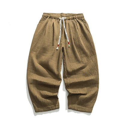Buddha Stones Fall Solid Color Drawstring Men's Ankle-Length Harem Pants With Pockets
