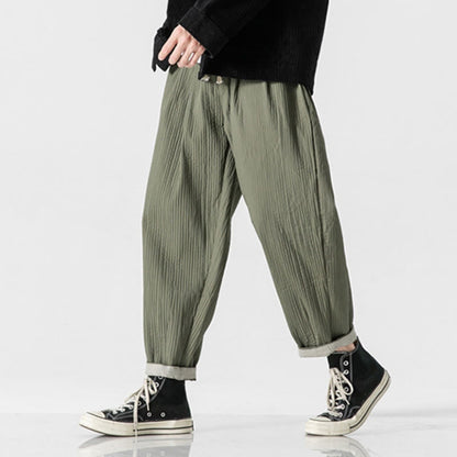 Buddha Stones Fall Solid Color Drawstring Men's Ankle-Length Harem Pants With Pockets