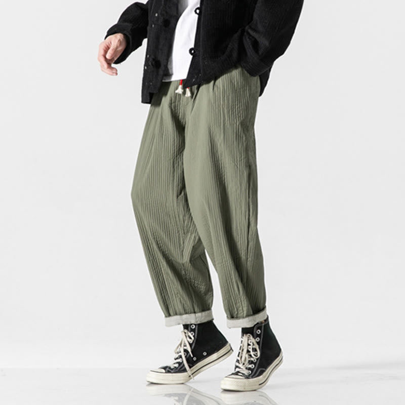 Buddha Stones Fall Solid Color Drawstring Men's Ankle-Length Harem Pants With Pockets
