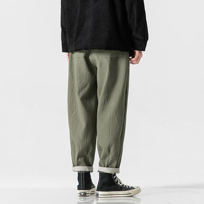 Buddha Stones Fall Solid Color Drawstring Men's Ankle-Length Harem Pants With Pockets