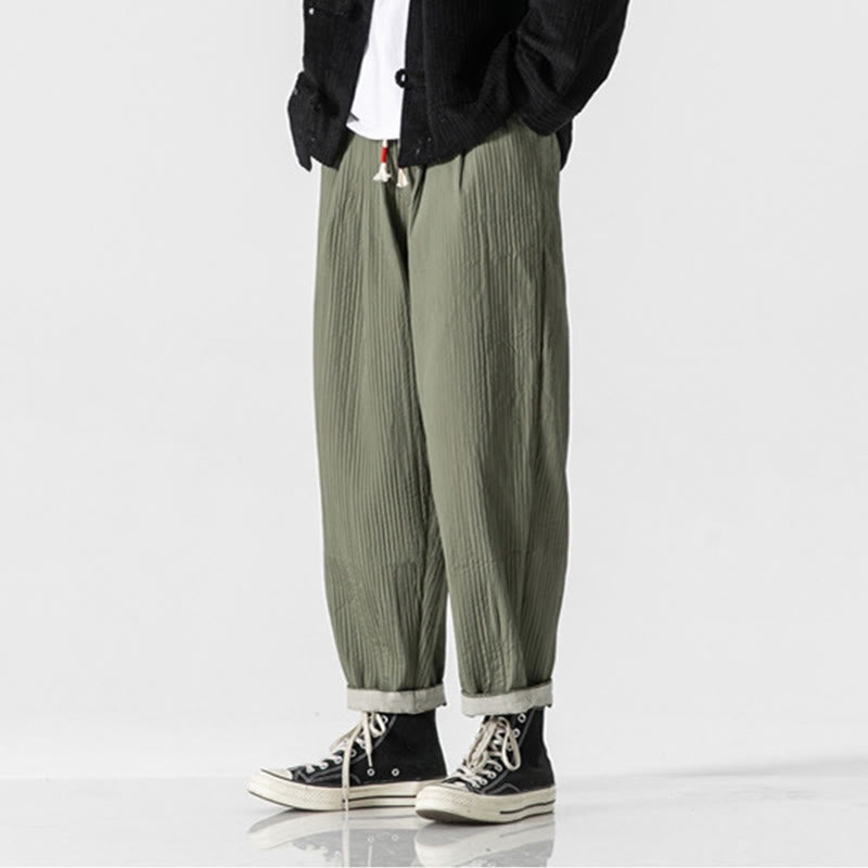 Buddha Stones Fall Solid Color Drawstring Men's Ankle-Length Harem Pants With Pockets