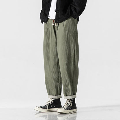 Buddha Stones Fall Solid Color Drawstring Men's Ankle-Length Harem Pants With Pockets