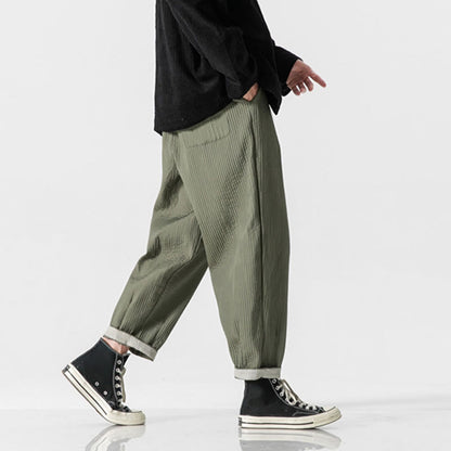 Buddha Stones Fall Solid Color Drawstring Men's Ankle-Length Harem Pants With Pockets