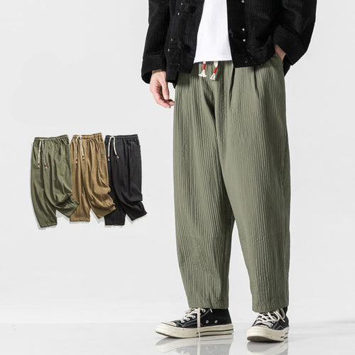 Buddha Stones Fall Solid Color Drawstring Men's Ankle-Length Harem Pants With Pockets