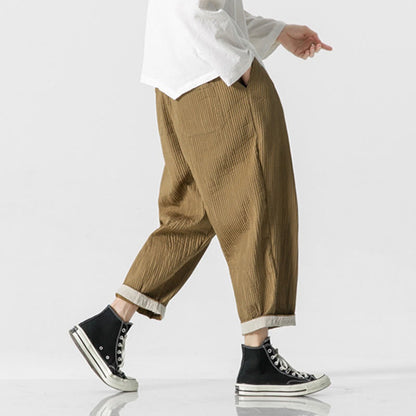 Buddha Stones Fall Solid Color Drawstring Men's Ankle-Length Harem Pants With Pockets