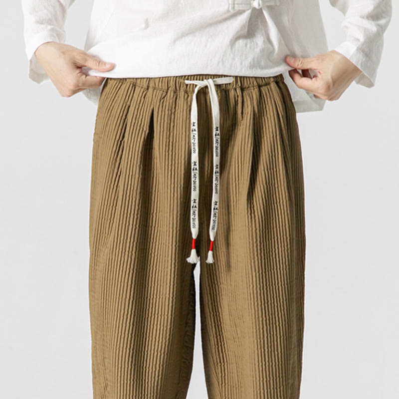 Buddha Stones Fall Solid Color Drawstring Men's Ankle-Length Harem Pants With Pockets