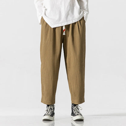 Buddha Stones Fall Solid Color Drawstring Men's Ankle-Length Harem Pants With Pockets