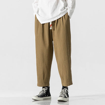 Buddha Stones Fall Solid Color Drawstring Men's Ankle-Length Harem Pants With Pockets
