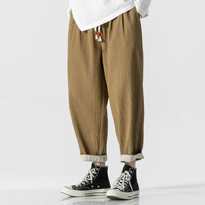 Buddha Stones Fall Solid Color Drawstring Men's Ankle-Length Harem Pants With Pockets