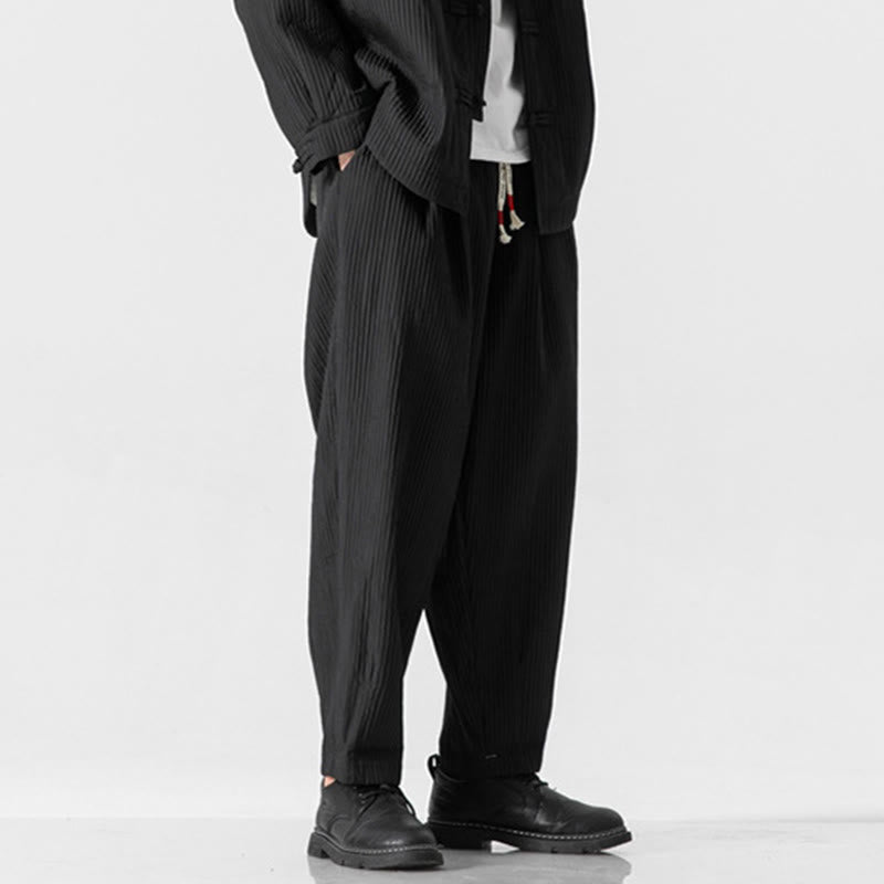 Buddha Stones Fall Solid Color Drawstring Men's Ankle-Length Harem Pants With Pockets