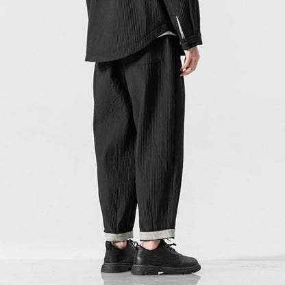 Buddha Stones Fall Solid Color Drawstring Men's Ankle-Length Harem Pants With Pockets