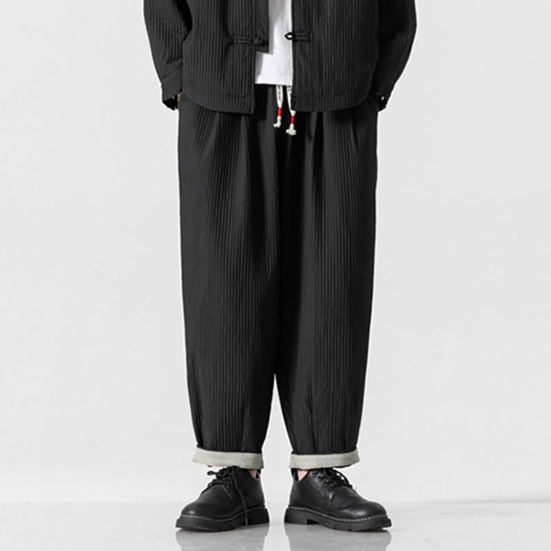 Buddha Stones Fall Solid Color Drawstring Men's Ankle-Length Harem Pants With Pockets
