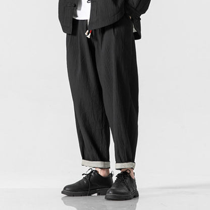 Buddha Stones Fall Solid Color Drawstring Men's Ankle-Length Harem Pants With Pockets