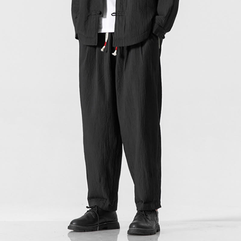 Buddha Stones Fall Solid Color Drawstring Men's Ankle-Length Harem Pants With Pockets