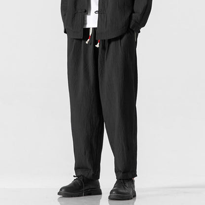 Buddha Stones Fall Solid Color Drawstring Men's Ankle-Length Harem Pants With Pockets