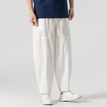 Buddha Stones Spring Fall Solid Color Drawstring Men's Ankle-Length Harem Pants With Pockets