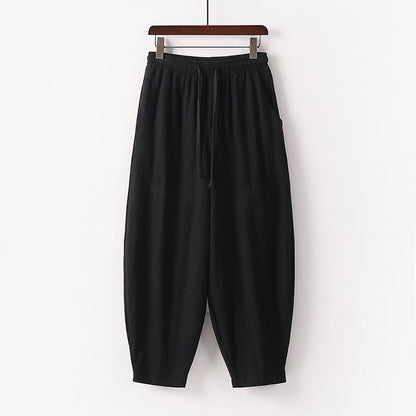 Buddha Stones Spring Fall Solid Color Drawstring Men's Ankle-Length Harem Pants With Pockets