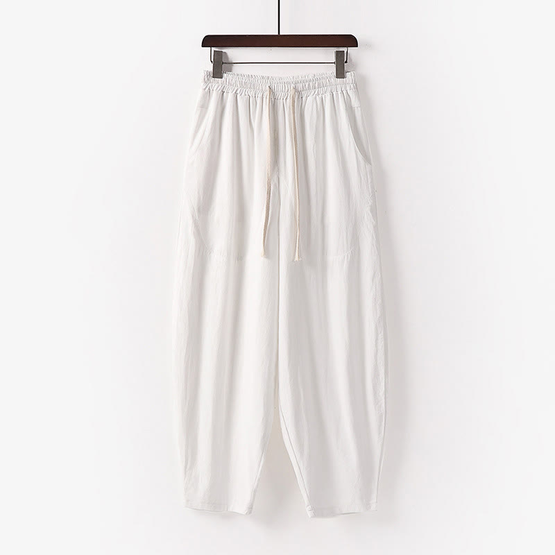Buddha Stones Spring Fall Solid Color Drawstring Men's Ankle-Length Harem Pants With Pockets