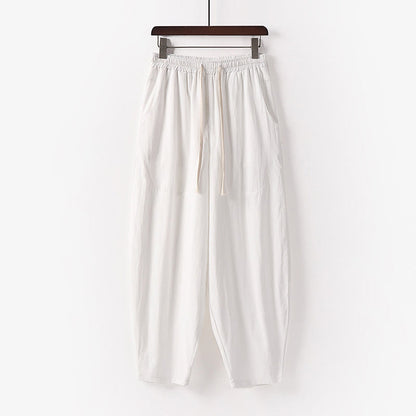Buddha Stones Spring Fall Solid Color Drawstring Men's Ankle-Length Harem Pants With Pockets
