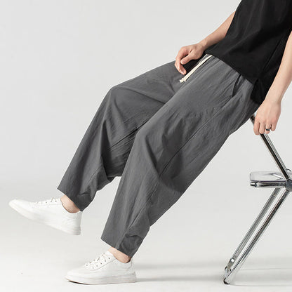 Buddha Stones Spring Fall Solid Color Drawstring Men's Ankle-Length Harem Pants With Pockets