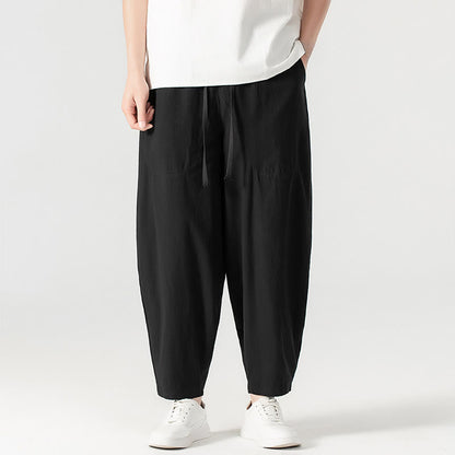 Buddha Stones Spring Fall Solid Color Drawstring Men's Ankle-Length Harem Pants With Pockets