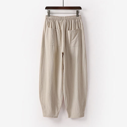 Buddha Stones Spring Fall Solid Color Drawstring Men's Ankle-Length Harem Pants With Pockets