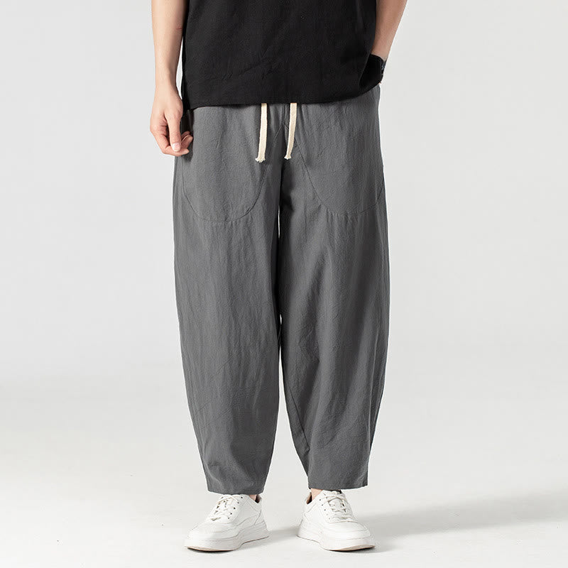 Buddha Stones Spring Fall Solid Color Drawstring Men's Ankle-Length Harem Pants With Pockets