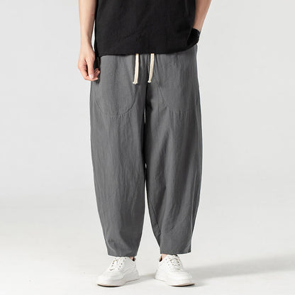 Buddha Stones Spring Fall Solid Color Drawstring Men's Ankle-Length Harem Pants With Pockets