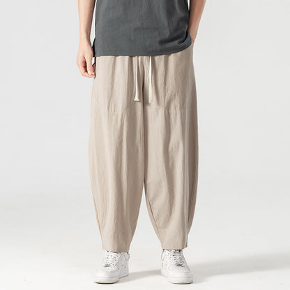 Buddha Stones Spring Fall Solid Color Drawstring Men's Ankle-Length Harem Pants With Pockets