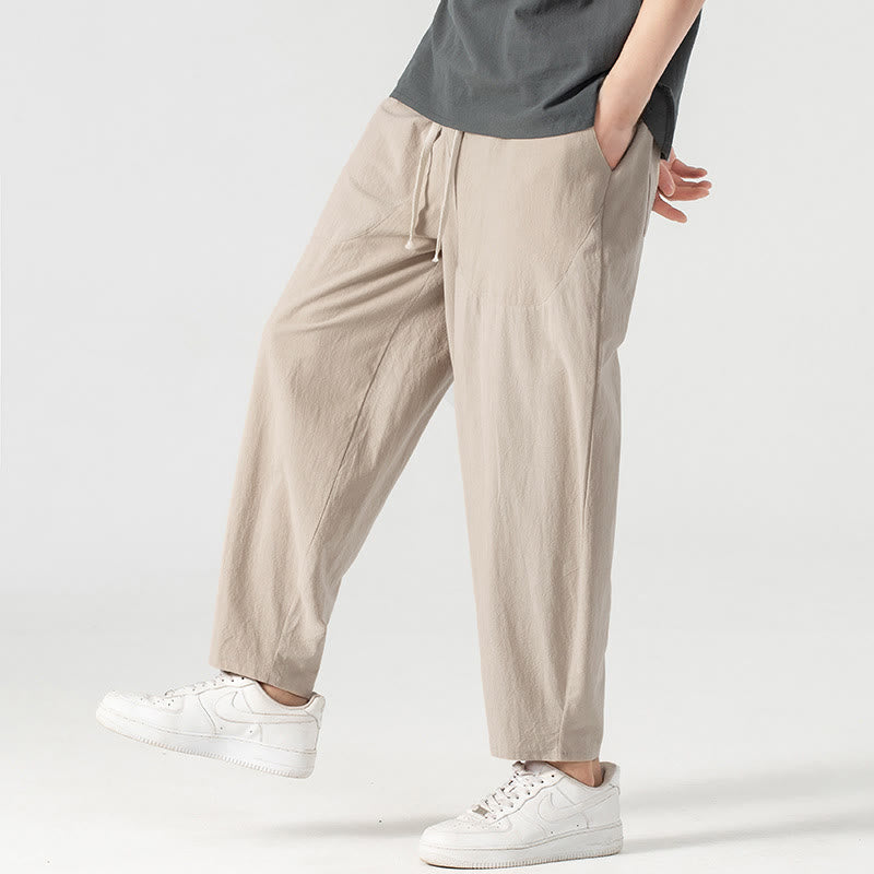 Buddha Stones Spring Fall Solid Color Drawstring Men's Ankle-Length Harem Pants With Pockets