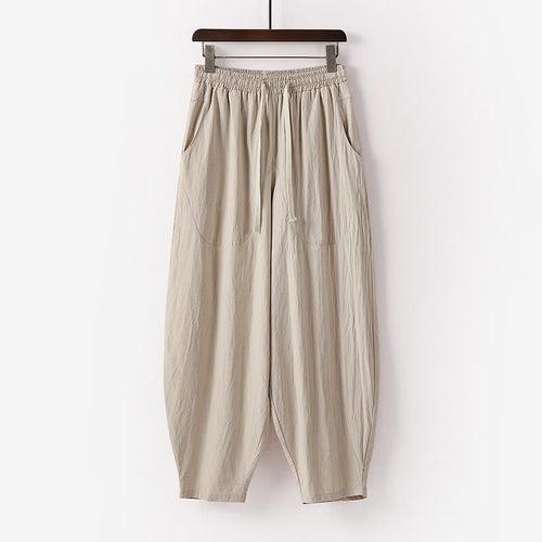 Buddha Stones Spring Fall Solid Color Drawstring Men's Ankle-Length Harem Pants With Pockets