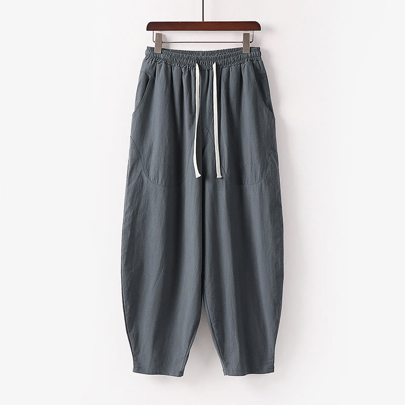 Buddha Stones Spring Fall Solid Color Drawstring Men's Ankle-Length Harem Pants With Pockets